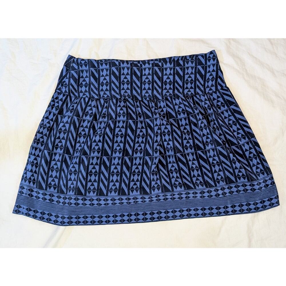 Madewell 100% Silk Contrasting Geometric Print Mini Skirt Royal Blue Black Sz 10